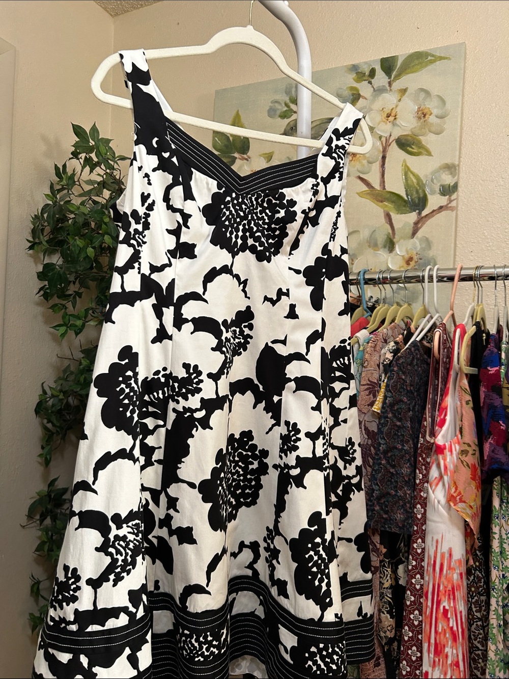 Nine West Black and White Floral Midi Dress